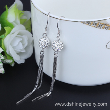 Silver Shamballa Hoop Earring For Women Chain Tassel Earring